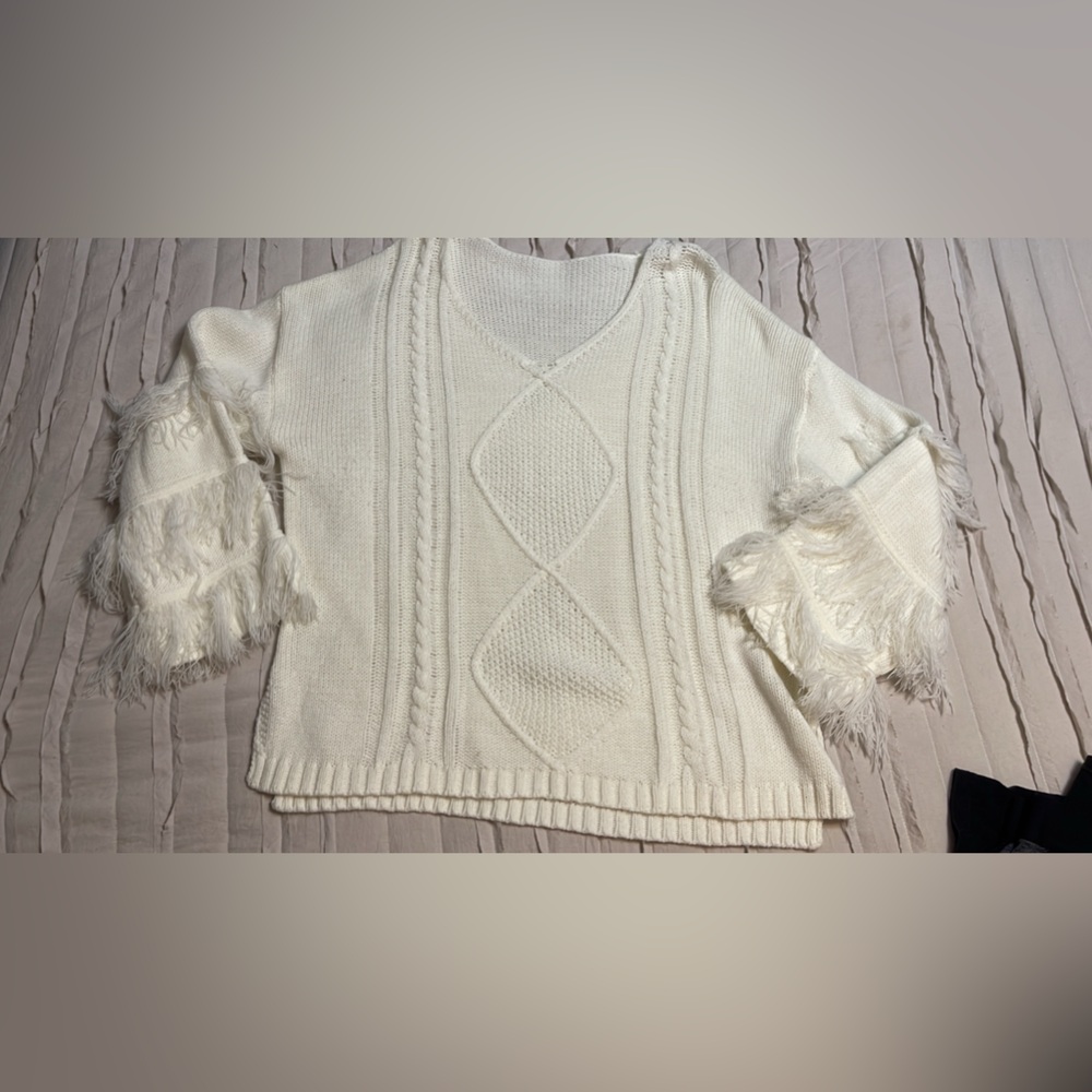 White fringe sweater